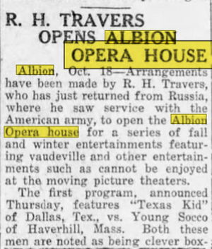 Albion Opera House - October 1919 Article (newer photo)